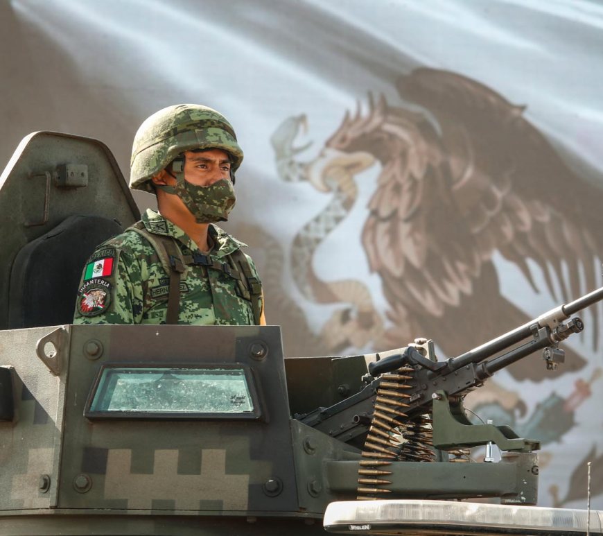 Bandera y soldado mexicano