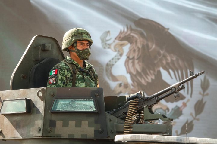 Bandera y soldado mexicano