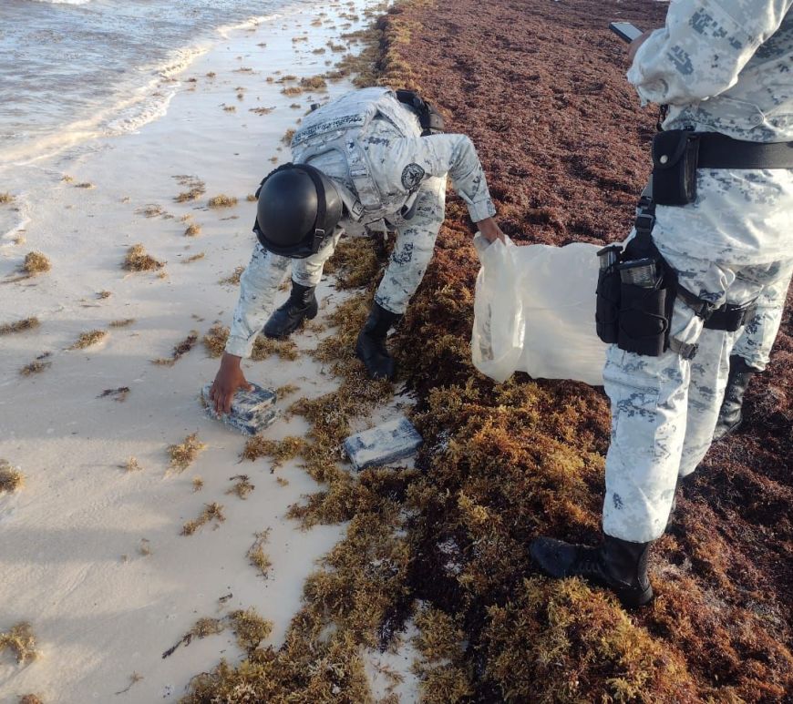 Paquetes con aparente cocaína entre el zargazo