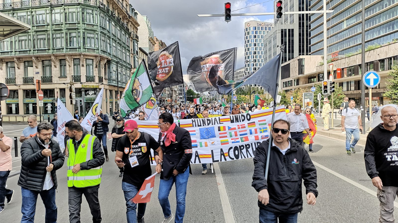 Manifestación de taxistas en Bélgica