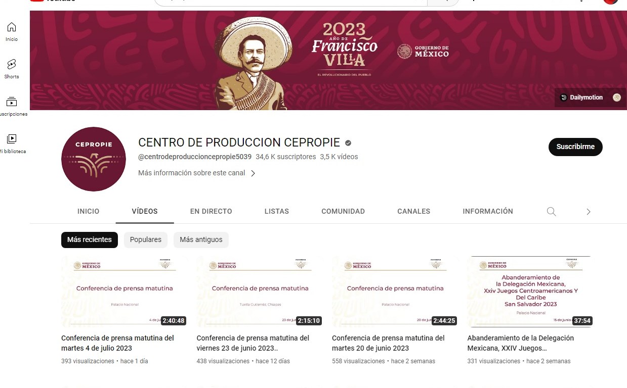 Canal de Youtube de la Presidencia de México
