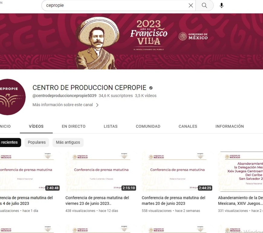 Canal de Youtube de la Presidencia de México