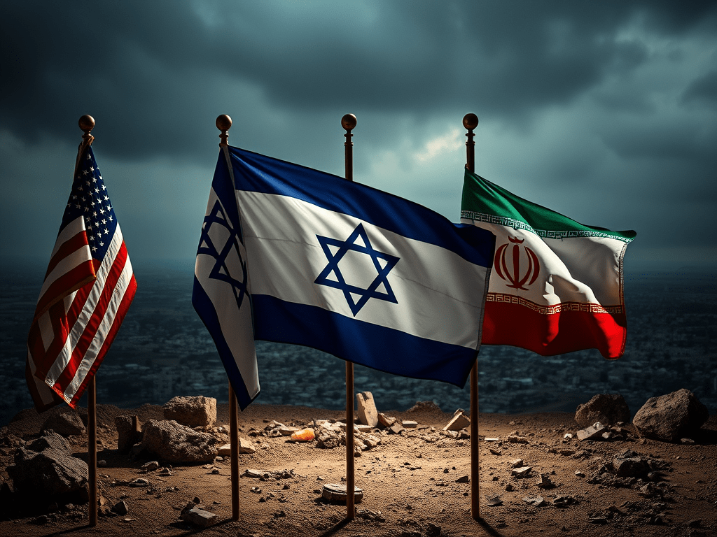 Banderas de EU, Israel e Iran