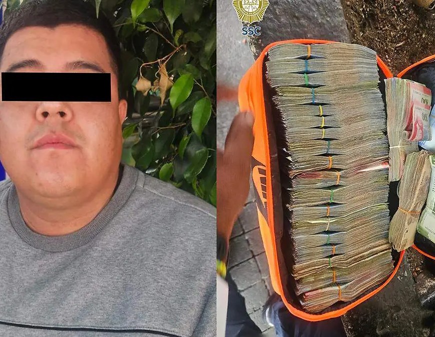 Detenido y maleta con billetes