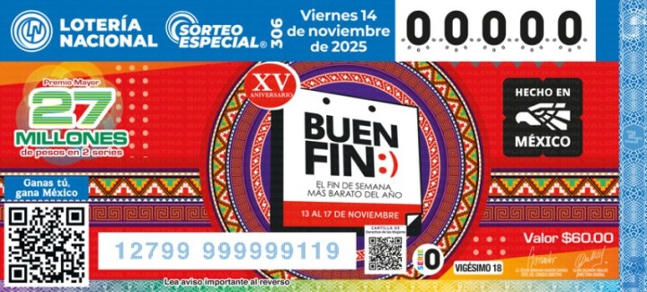 Billete de la Loteria Nacional del Sorteo Especial No. 306.