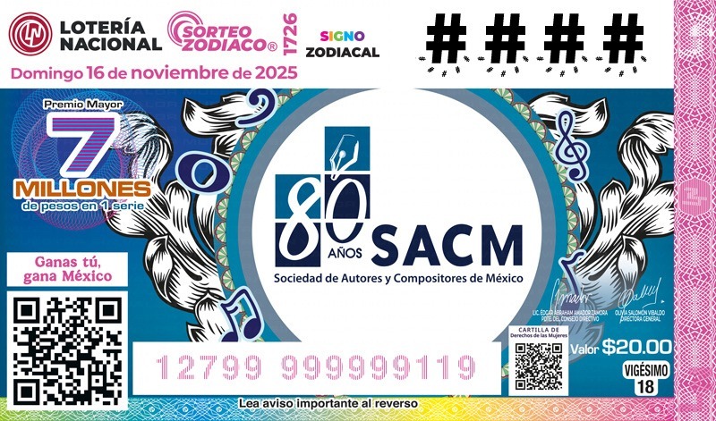 Billete del Sorteo Zodiaco No. 1726