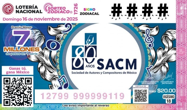 Billete del Sorteo Zodiaco No. 1726 