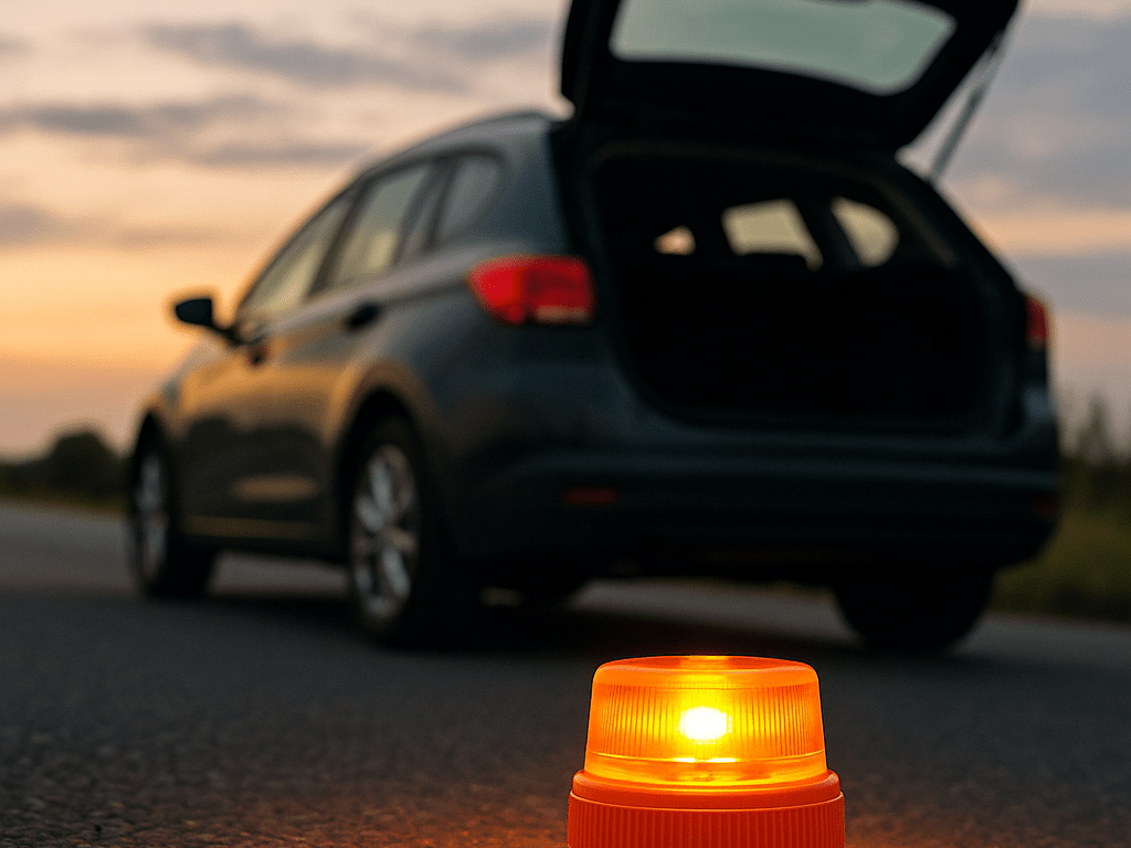 Luz de emergencia de vehículo en camino