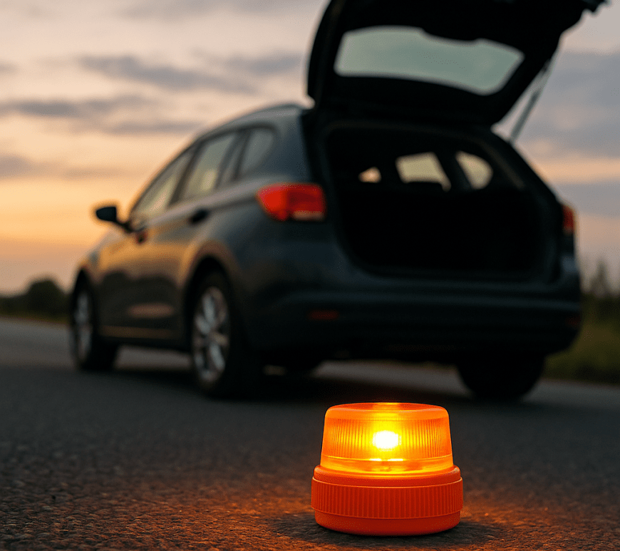 Luz de emergencia de vehículo en camino