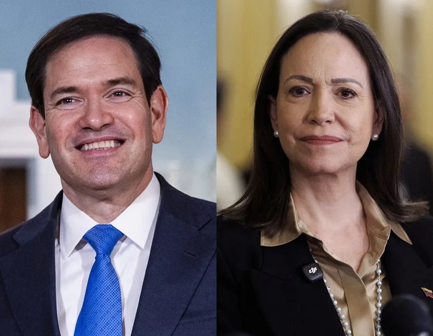 Combo de fotografías de archivo que muestra al secretario de Estado de Estados Unidos, Marco Rubio (i) y la líder opositora venezolana María Corina Machado. EFE/ Jim Lo Scalzo / Will Oliver