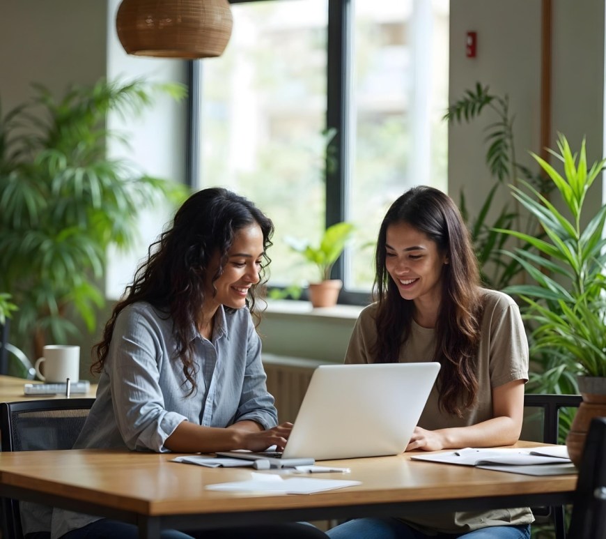 Mujeres trabajan en mesa