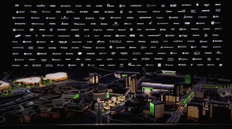 Captura de vídeo cedida por Nvidia que muestra a su fundador y consejero delegado, Jensen Huang, hablando durante la conferencia de desarrolladores GTC en San José, California (EE.UU.). EFE/ Nvidia