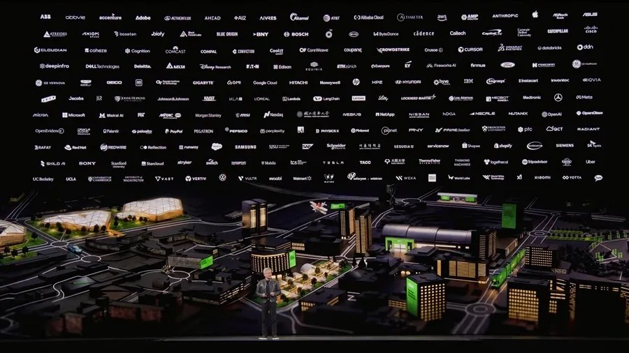Captura de vídeo cedida por Nvidia que muestra a su fundador y consejero delegado, Jensen Huang, hablando durante la conferencia de desarrolladores GTC en San José, California (EE.UU.). EFE/ Nvidia