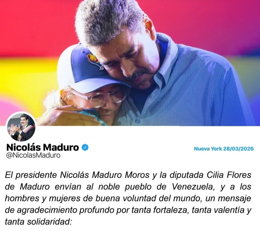 Fotografía tomada de la cuenta en X @NicolasMaduro del presidente derrocado de Venezuela Nicolás Maduro que muestra un mensaje publicado en su red social personal. EFE/ @nicolasmaduro