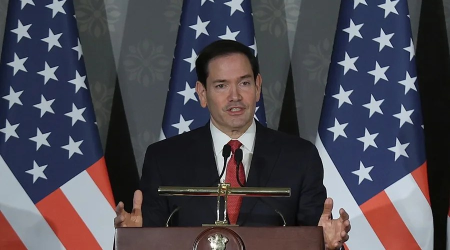 Fotografía del secretario de Estado de Estados Unidos, Marco Rubio, en una conferencia de prensa en Nueva Delhi (India). EFE/EPA/ Rajat Gupta