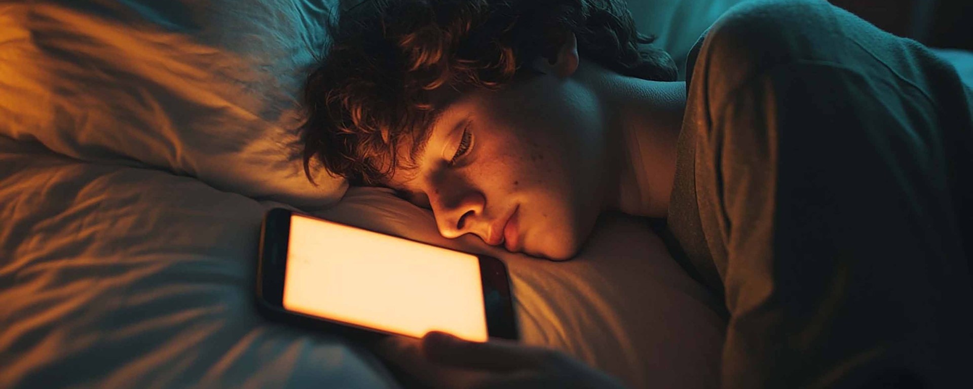 Persona con celular en la cama