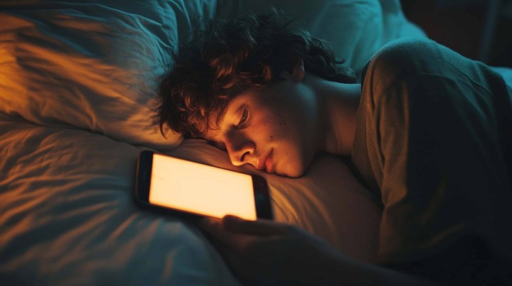 Persona con celular en la cama