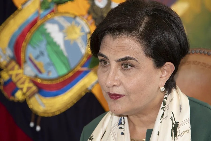 La canciller de Ecuador, Gabriela Sommerfeld, habla durante una entrevista con EFE, en Quito (Ecuador). EFE/ Gianna Benalcázar
