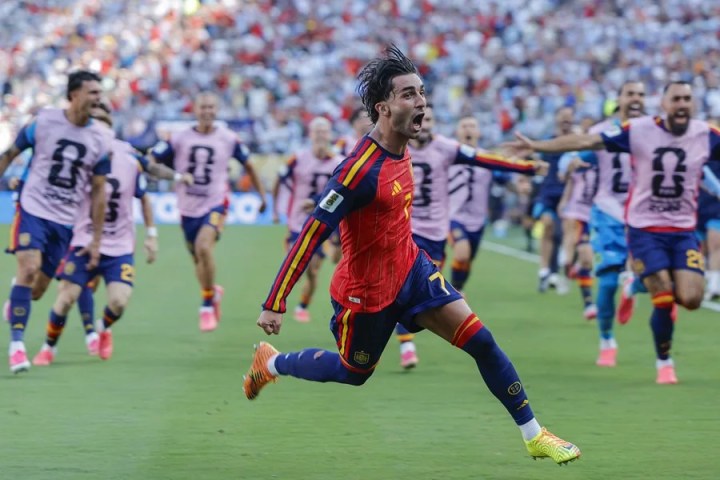 Ferrán Torres de España celebra un gol en la final del Mundial de la FIFA 2026. EFE/ Lavandeira Jr