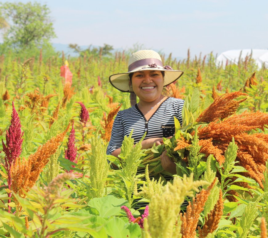 Mujer sonríe en el campo
